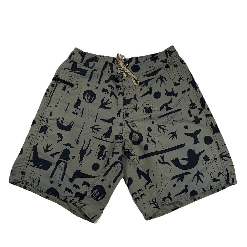 Patagonia Board Shorts Mens 32 All Over Print Wave Farer Surf Nature Doodle‎ Art